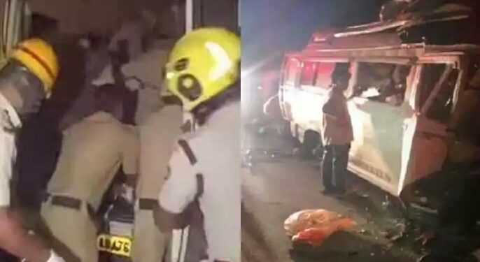 काळाचा घाला ! कर्नाटकात भीषण अपघात, भाविकांच्या बसची ट्रकला धडक ; 13 भाविकांचा मृत्यू तर 2 भाविक गंभीर जखमी