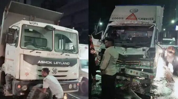 भरधाव वेगाने आलेल्या टेम्पोची डंपरला पाठीमागून जोरदार धडक ; विचित्र अपघातात दुचाकीस्वार ठार, तर दोघे जखमी