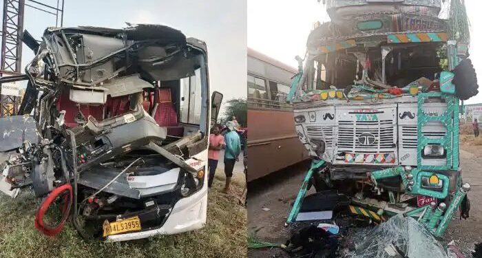 भीषण अपघात ! पंढरपूरजवळ भाविकांच्या बसला ट्रकची जोरदार धडक, भीषण अपघातात दोन भाविकांचा जागीच मृत्यू तर अनेक प्रवासी गंभीर जखमी